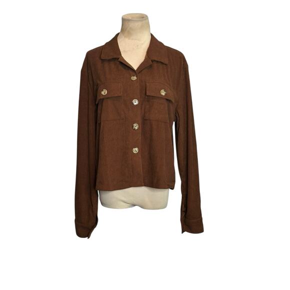 Zeagoo brown corduroy long sleeves button shacket size Medium - Picture 8 of 11